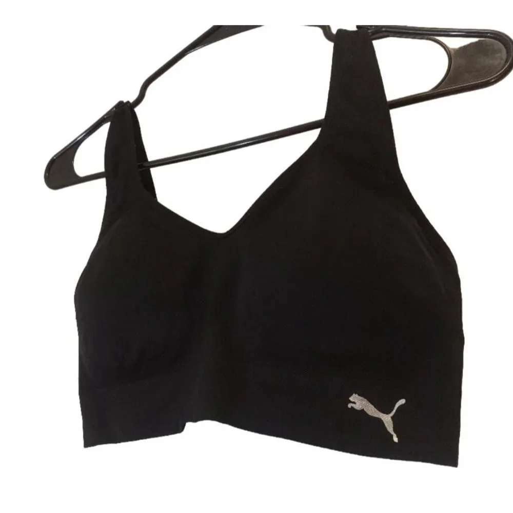 Puma Seamless Sports Bra Size Medium Black Wireless Padded Workout Activewear B6